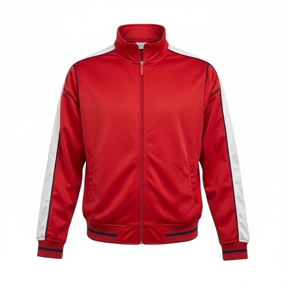 Athletic Works Red Track Jacket Womens Medium M Zip Up White Navy Trim